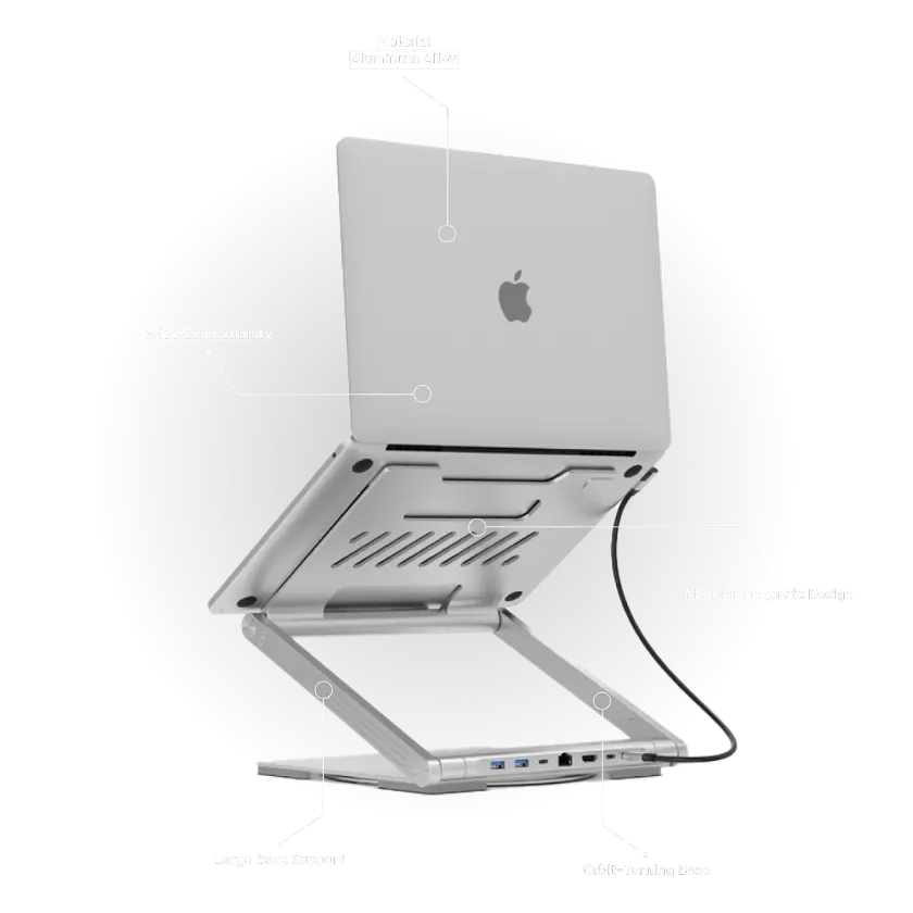 Levelo Holders And Grips AeroLink Laptop Stand With Built In Portable 7 In 1 Hub PD 100 W Silver