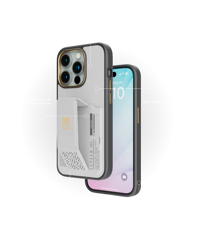 Levelo Cases & Covers  Morphix Gripstand Case With Cardholder For iPhone 15Pro ProMax Shock Proof Grey