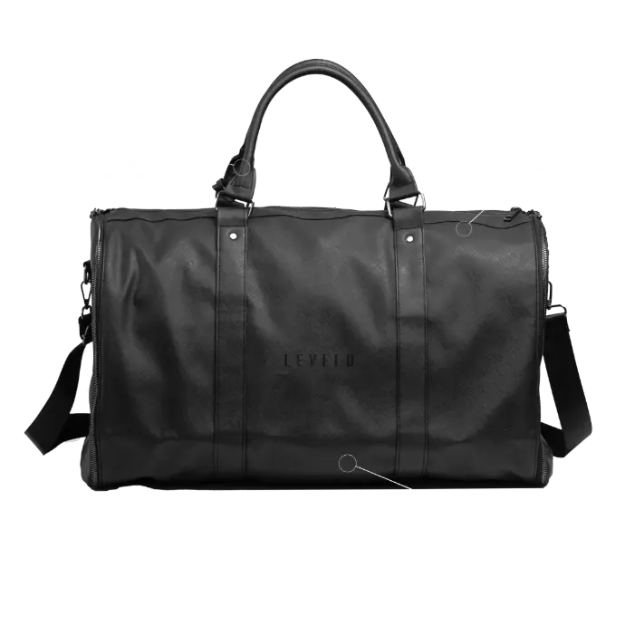 AllinStyle Saffiano Leather Travel Duffle Bag - Black