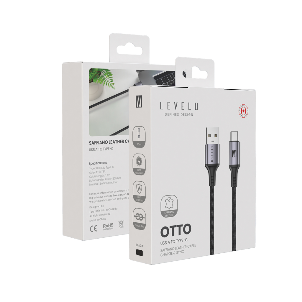 Levelo Otto USB A to C 18W Cable - Black