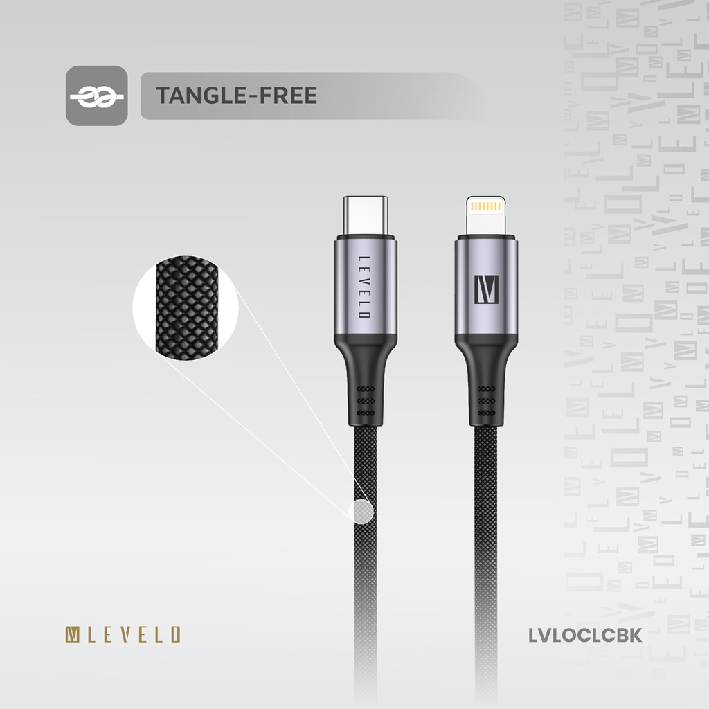 Levelo Otto USB C to Lightning 30W Leather Cable - Black