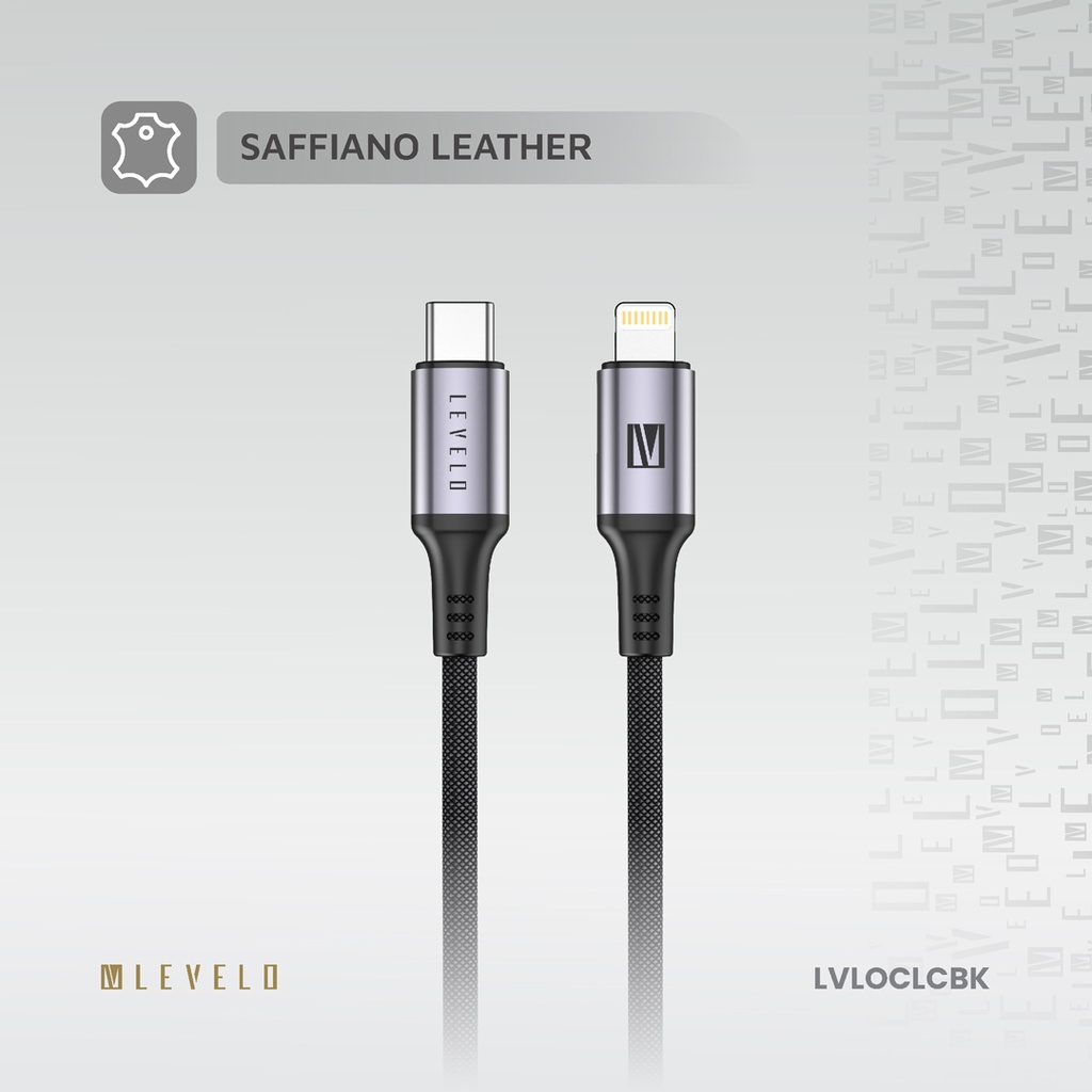 Levelo Otto USB C to Lightning 30W Leather Cable - Black