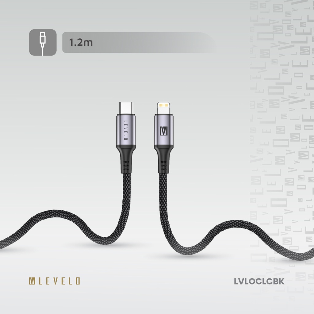 Levelo Otto USB C to Lightning 30W Leather Cable - Black