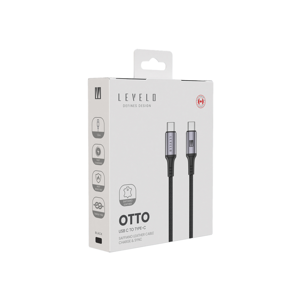 Levelo Otto USB C to C 60W Leather Cable - Black