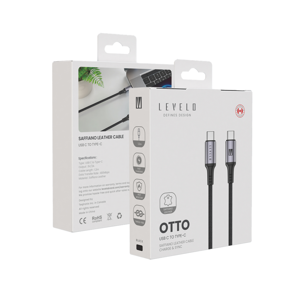 Levelo Otto USB C to C 60W Leather Cable - Black