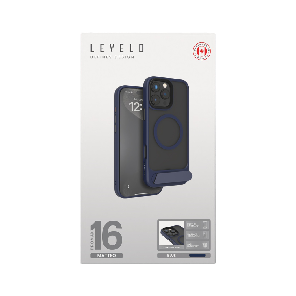 Levelo Matteo Case With Bottom Stand Grip for iPhone 16 ProMax/Pro