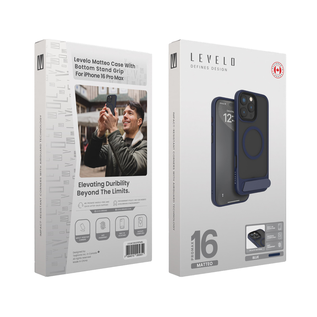 Levelo Matteo Case With Bottom Stand Grip for iPhone 16 ProMax/Pro