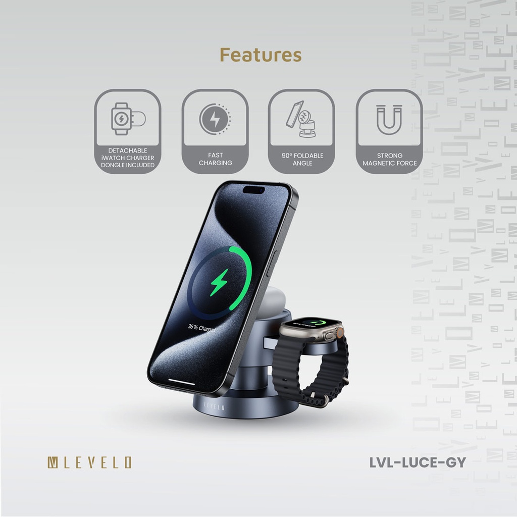 Levelo Luce 4 In 1 Wireless Charger - Gray