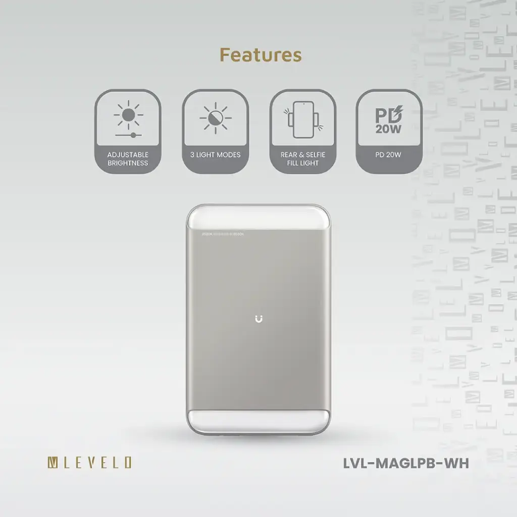 Levelo MagLight Portable Power Bank 8000mAh - White