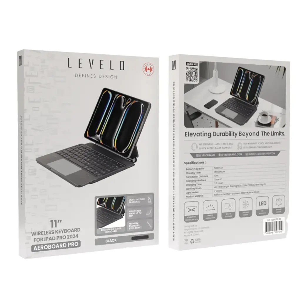 Levelo iPad Pro 11" AeroBoard Pro Wireless Keyboard - Black