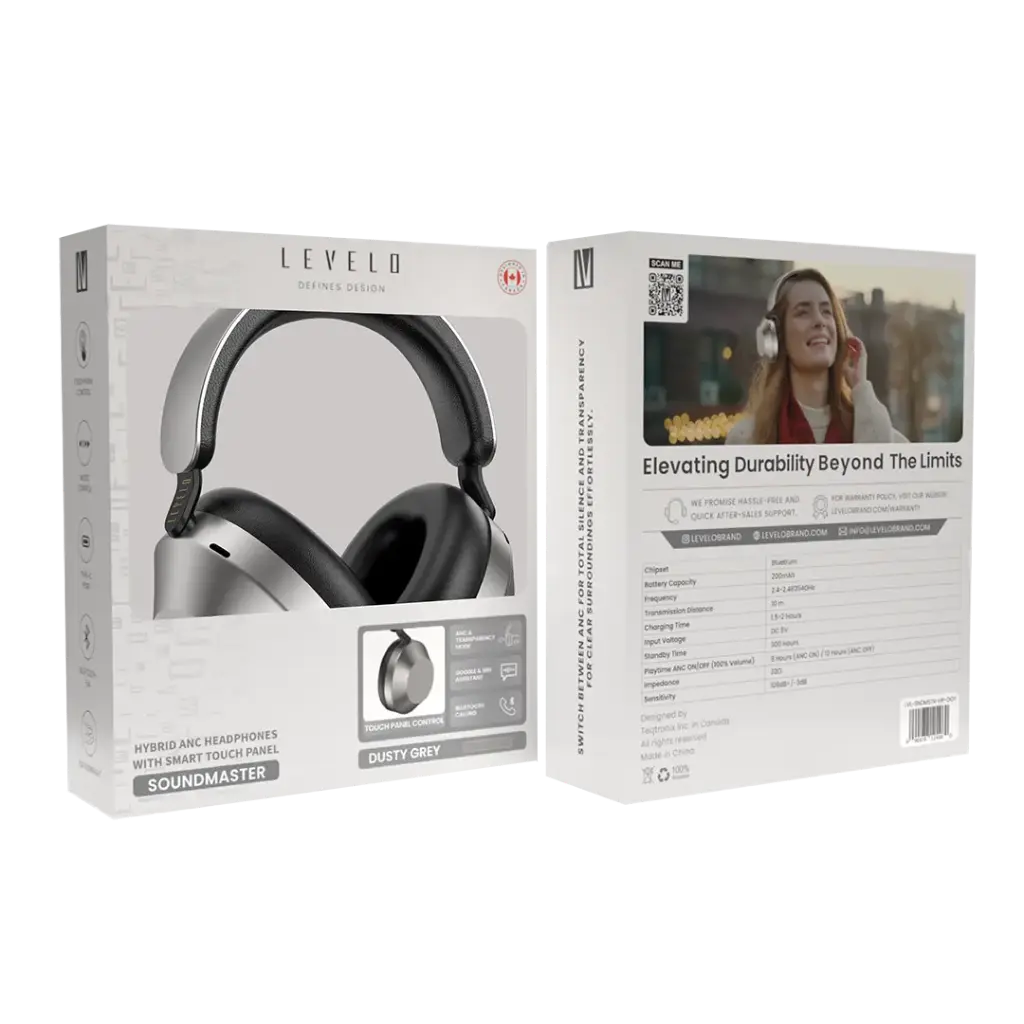 Levelo SoundMaster Hybrid ANC Headphones With Smart Touch Panel - Dark Grey