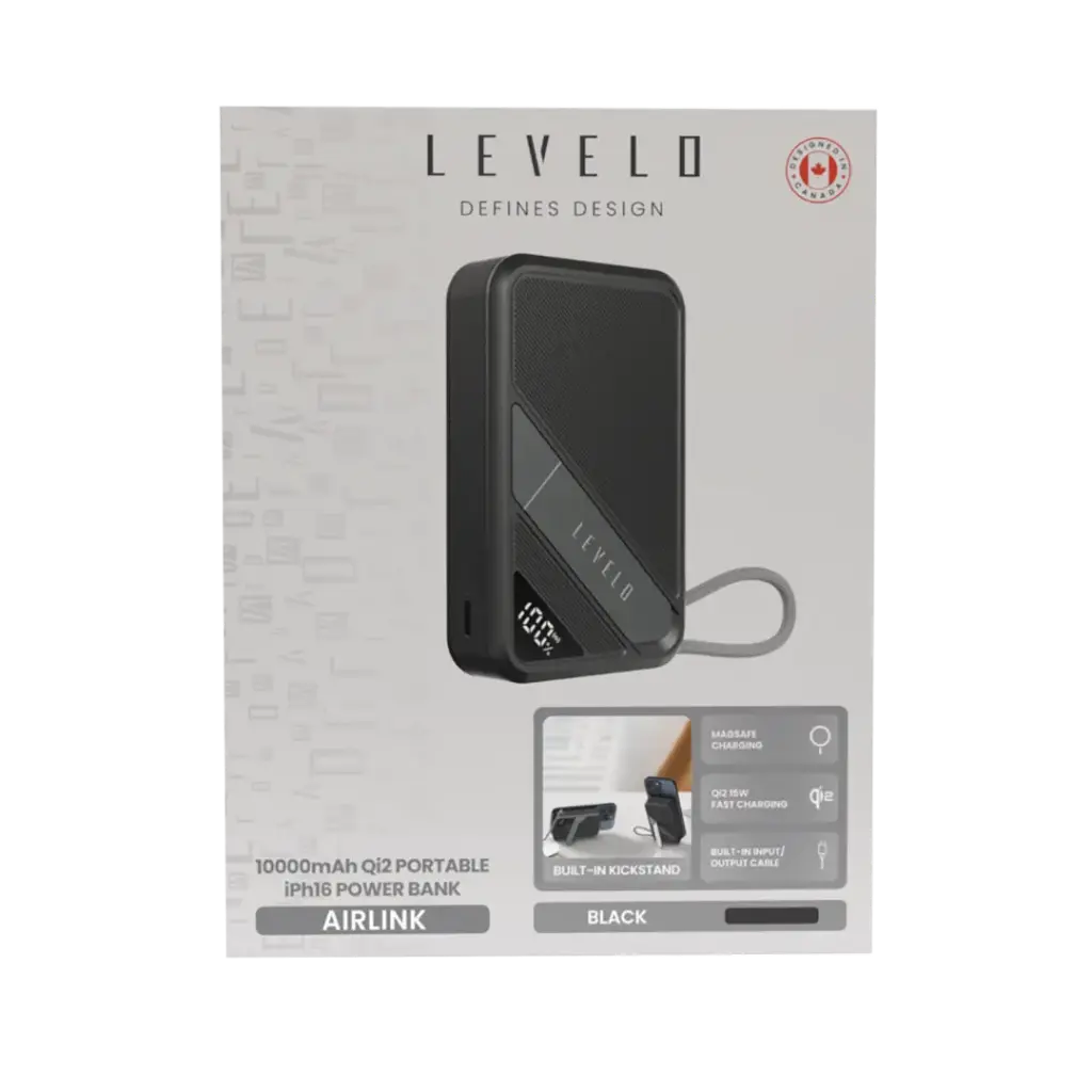 Levelo AirLink 10000mAh Qi2 Portable iph6 Power Bank - Black