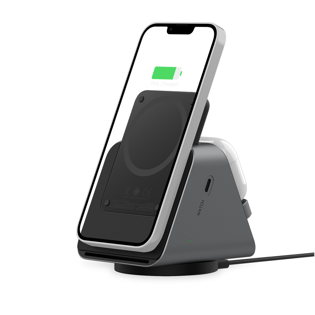 Levelo TERRA Rotating 3 in 1 Wireless Charging Stand
 with Portable 5000mAh Power Bank - Black