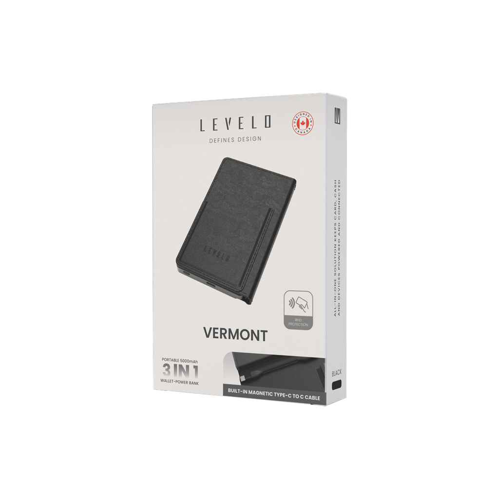 Levelo Verrmont Portable 3 in 1 Wallet Power Bank - Black