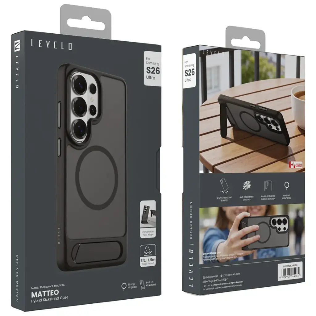 Levelo Matteo Hybrid Kickstand Case for S26 Ultra - Black4.webp