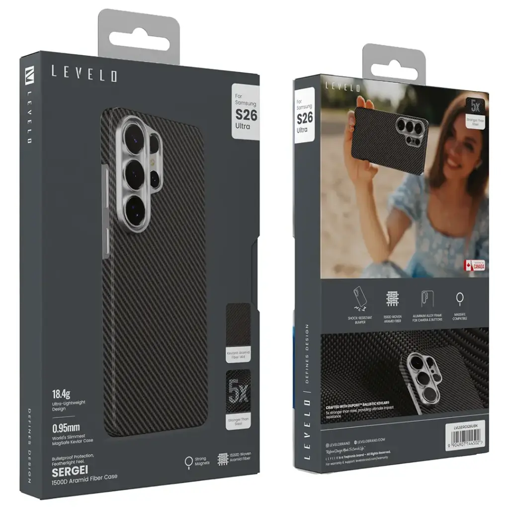 Levelo Sergei 1500D Aramid Fiber Case for S26 Ultra - Black.webp