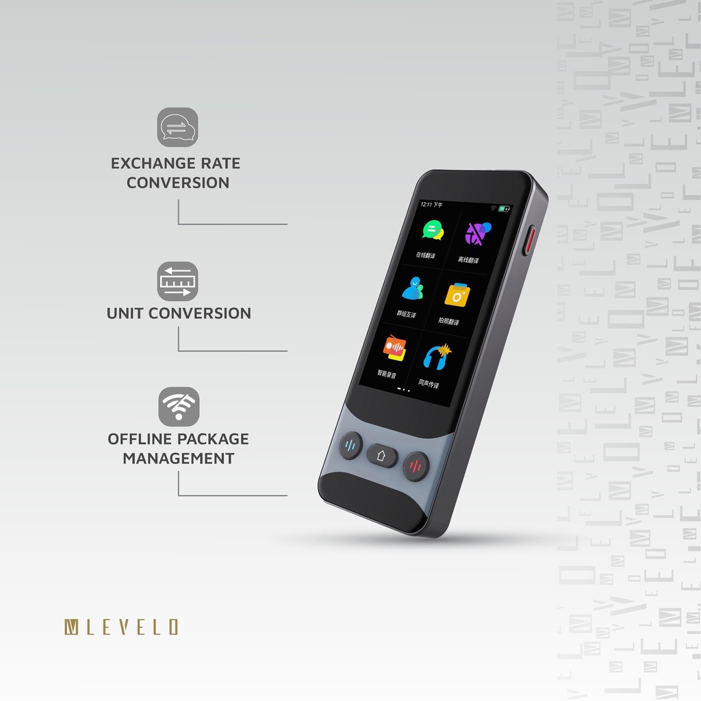 Levelo FluentLink Offline & Online Voice Translator - Grey