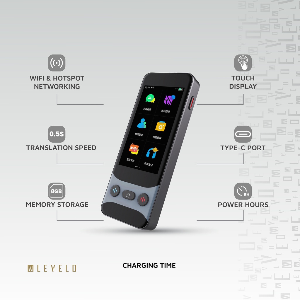 Levelo FluentLink Offline & Online Voice Translator - Grey