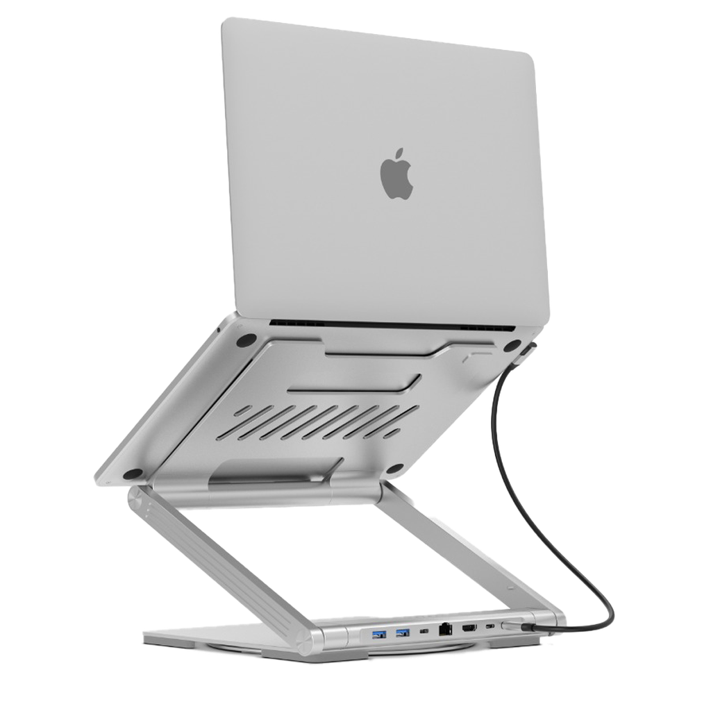 Levelo AeroLink Laptop Stand With Built-In Portable 7 In 1 Hub - Silver