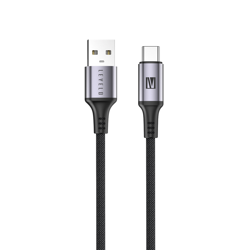 Levelo Otto USB A to C 18W Leather Cable - Black