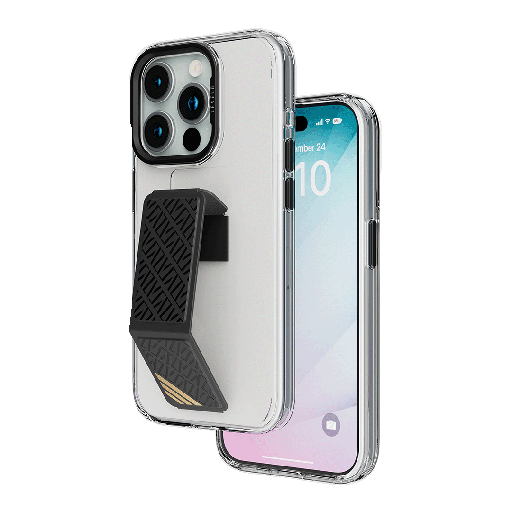 Levelo Morphix Clara Leather Kickstand Clear Case for iPhone 15 Pro/Pro Max